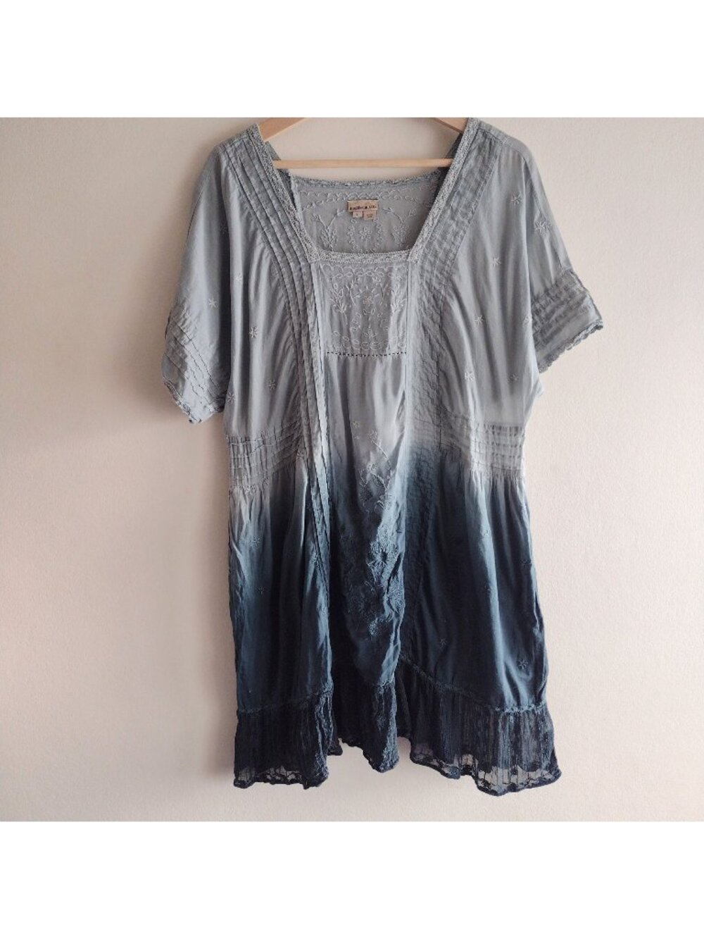 Anthropologie Holding Horses Ombre Dress L Blue Embroidered Cotton Swim Cover Up